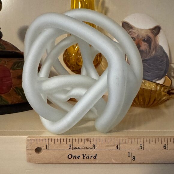 White Glass Knot Ball Sculpture Art Glass Twisted Abstract Handmade Paperweight - Picture 4 of 8